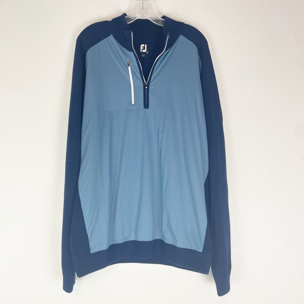 Footjoy Tech‎ Sweater Wool Blend 1/4 Zip Pullover Mens XL Golf COMPANY LOGO Blue